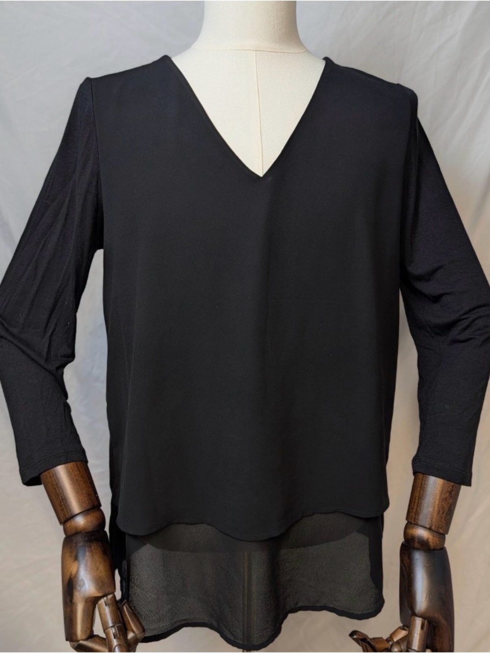 MICHAEL Michael Kors Tunic Womens Large Black Chiffon V Neck Top Blouse